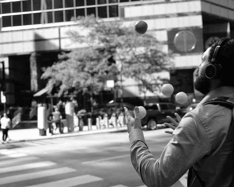 Man multitasking while walking